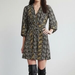 Banana Republic Issa London Jersey Knit Zebra Print Kimono Mini Dress size 2